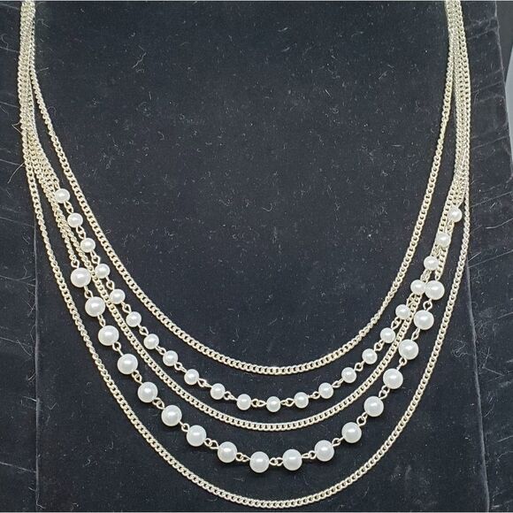 Silver Faux Pearl Multilayer Necklace - Picture 1 of 3